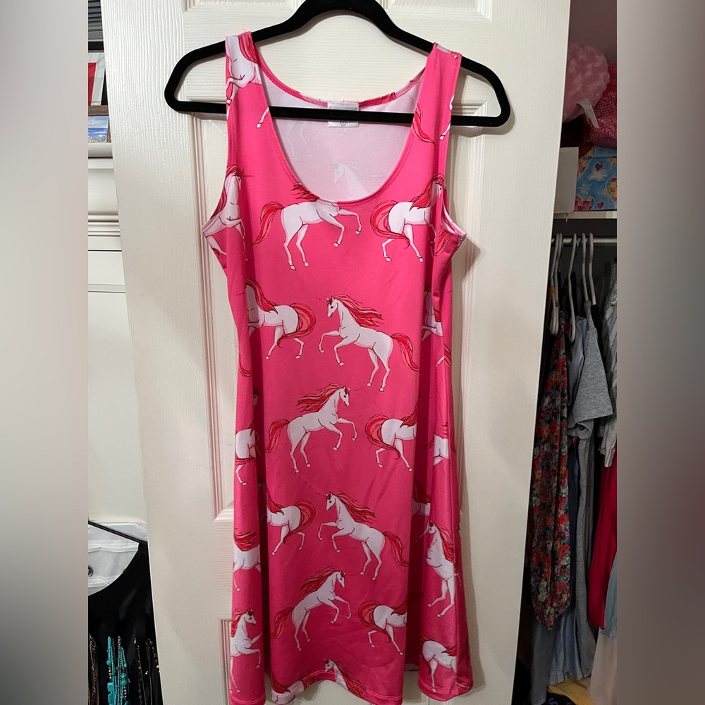 Hot pink unicorn mini dress